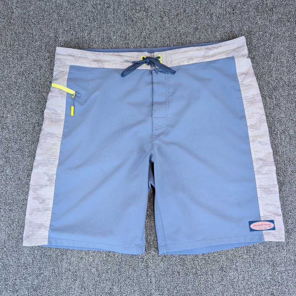 Vineyard Vines Board Shorts Mens 36 Blue Gray Colorblock‎ Swim Trunks Polyester
